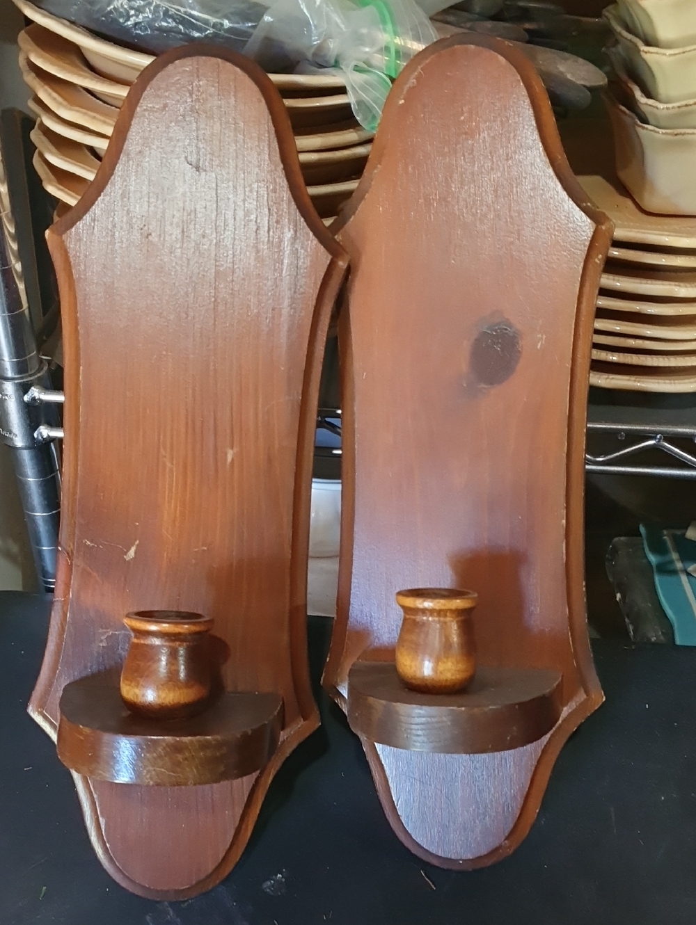 Wood Wall Sconces Pair in Brown - Unbranded